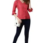 Janasya Women's Red Checkered Cotton Top