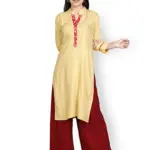 Fabclub Women Rayon Straight Kurta With Palazzo (Beige)