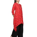 Fabclub Women Rayon Printed Asymmetric Kurti With Palazzo (Red)