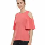 Miss Chase Women's Pink Solid Round Neck Half Sleeve Cold Shoulder Top