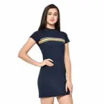 RIGO Pure Cotton Half Sleeve/Above Knee/Mid Thigh Length Multicolor Bodycon Women's Dress (M_Navy)