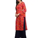 Fabclub Women's Rayon Slub Ethnic Printed Kurta With Palazzo (Pink)