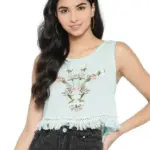 I AM for You Blue Embroidered High-Low Crop Top