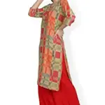 Fabclub Heavy Rayon Geometric Printed Straight Women Kurti With Palazzo (Multicolor)