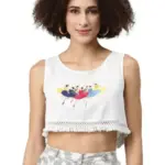 I AM for You White & Multicoloured Embroidered Regular Crop Top