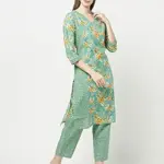 ERISHA Women's Pure Cotton Printed Kurta with palazzo and Dupatta