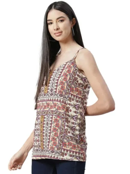 I AM for You White & Purple Printed Crepe Top