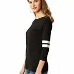 Miss Chase Women's Black Round Neck 3/4th Sleeves Solid Regular Basic Top