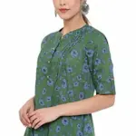 Janasya Women's Green Pure Cotton A-Line Top