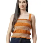 I AM for You Mustard Yellow & White Embroidered Cinched Waist Crop Top