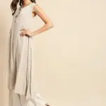 Rangmayee Women Green & Beige Embroidered & Foil Printed Double Layered A-Line Kurta
