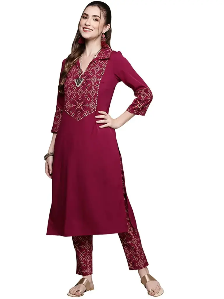 ZIYAA Women Women's Maroon Color Crepe Straight Kurta and Pant Set