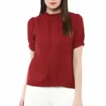 Miss Chase Women's Green High Neck Pleated Top
