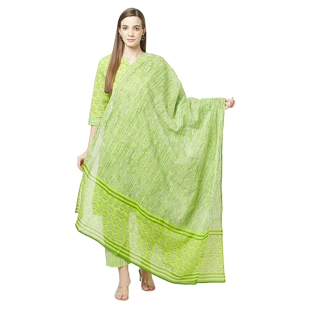 ERISHA Women's Pure Cotton Printed Kurta with pant Set with Dupatta