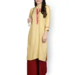 Fabclub Women Rayon Straight Kurta With Palazzo (Beige)