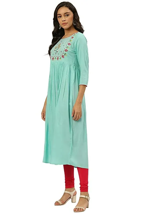 RANGMAYEE Women's Cotton Anarkali Kurta (69044-Sky Blue-M_Sky Blue_Medium)