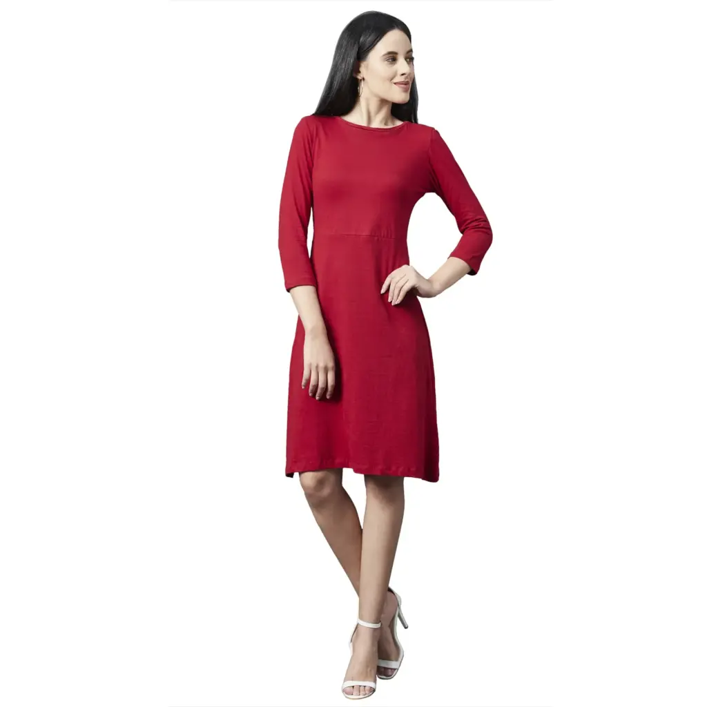 RIGO Women Maroon Aline Midi Dress
