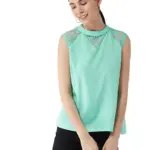 Miss Chase Women's Sea Green Round Neck Sleeveless Basic Lace Top