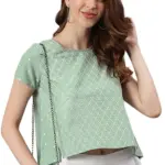 Janasya Women's Light Green Cotton Top