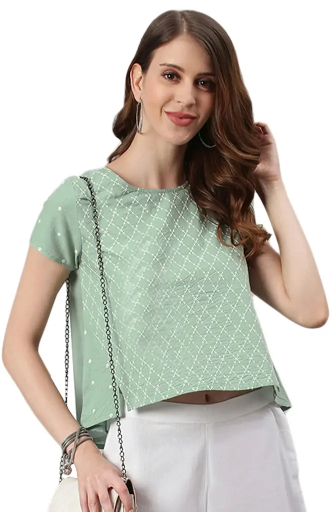 Janasya Women's Light Green Cotton Top