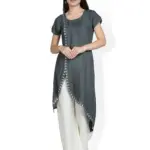 Fabclub Rayon Embroidered Asymmetric Designer Women Kurta With Palazzo (Grey)