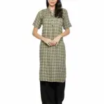 Fabclub Women Rayon Polka Dots Printed Flared Kurti With Palazzo (Green)