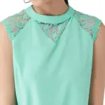Miss Chase Women's Sea Green Round Neck Sleeveless Basic Lace Top