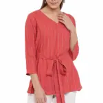 Janasya Women's Red Rayon A-Line Top