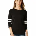 Miss Chase Women's Black Round Neck 3/4th Sleeves Solid Regular Basic Top