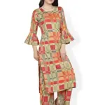 Fabclub Women's Heavy Rayon Geometric Printed Kurta With Palazzo (MultiColor)_Medium Size
