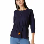 Miss Chase Women's Fusion Wear Steel Grey Waist Tie-Up Asymmetric Top