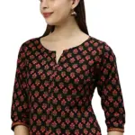 Janasya Women's Regular Black Cotton Top