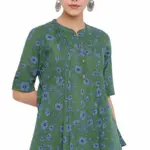 Janasya Women's Green Pure Cotton A-Line Top