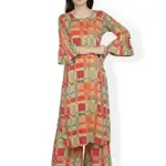 Fabclub Women's Heavy Rayon Geometric Printed Kurta With Palazzo (MultiColor)_Medium Size