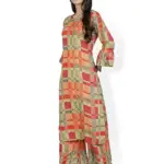 Fabclub Women's Heavy Rayon Geometric Printed Kurta With Palazzo (MultiColor)_Medium Size