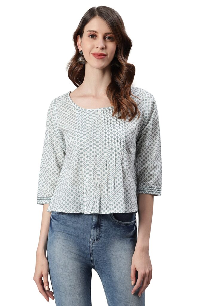 Janasya Women's White Cotton Top