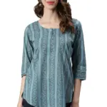 Janasya Women's Blue Cotton Tunic