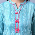 RANGMAYEE Women Blue & White Bandhani Printed Straight Kurta