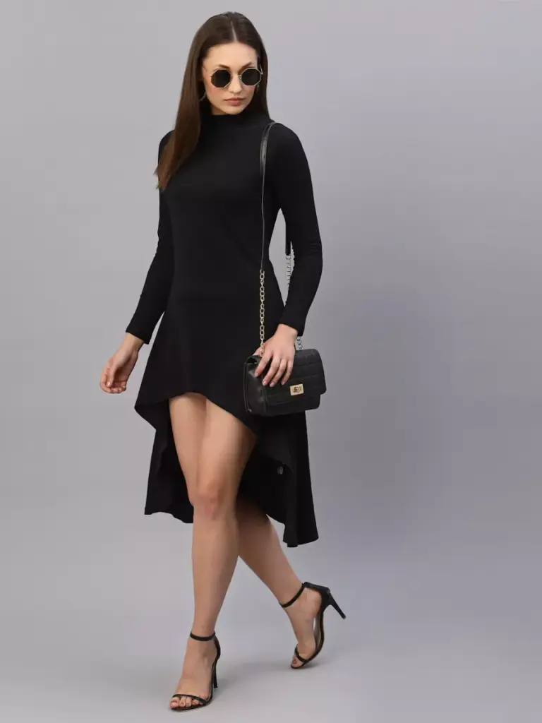 RIGO Cotton Plain / Solid Asymmetric Dress for Women_Medium