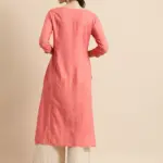 Rangmayee Women's Coral & Gold Foil Print & Zari Embroidery Straight Kurta (Small)