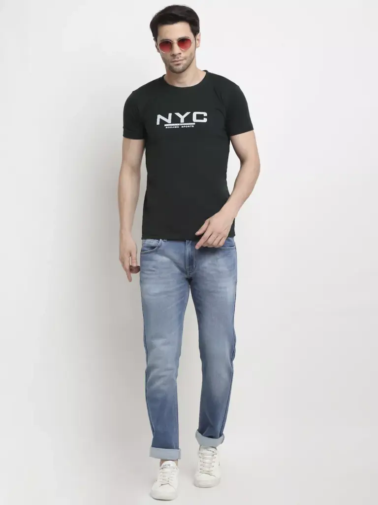 Rodamo Cotton Printed Black T-Shirt (Medium)