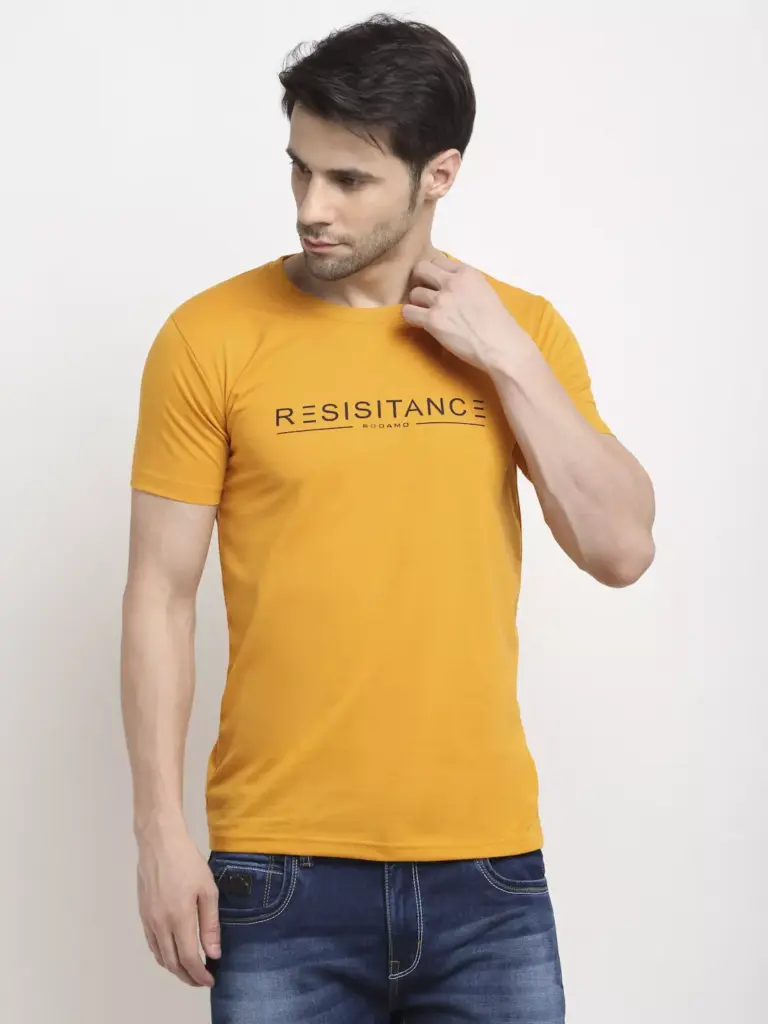 Rodamo Cotton Printed Mustard T-Shirt (Medium)