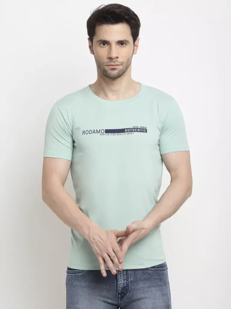 Rodamo Cotton Printed Green T-Shirt (Medium)
